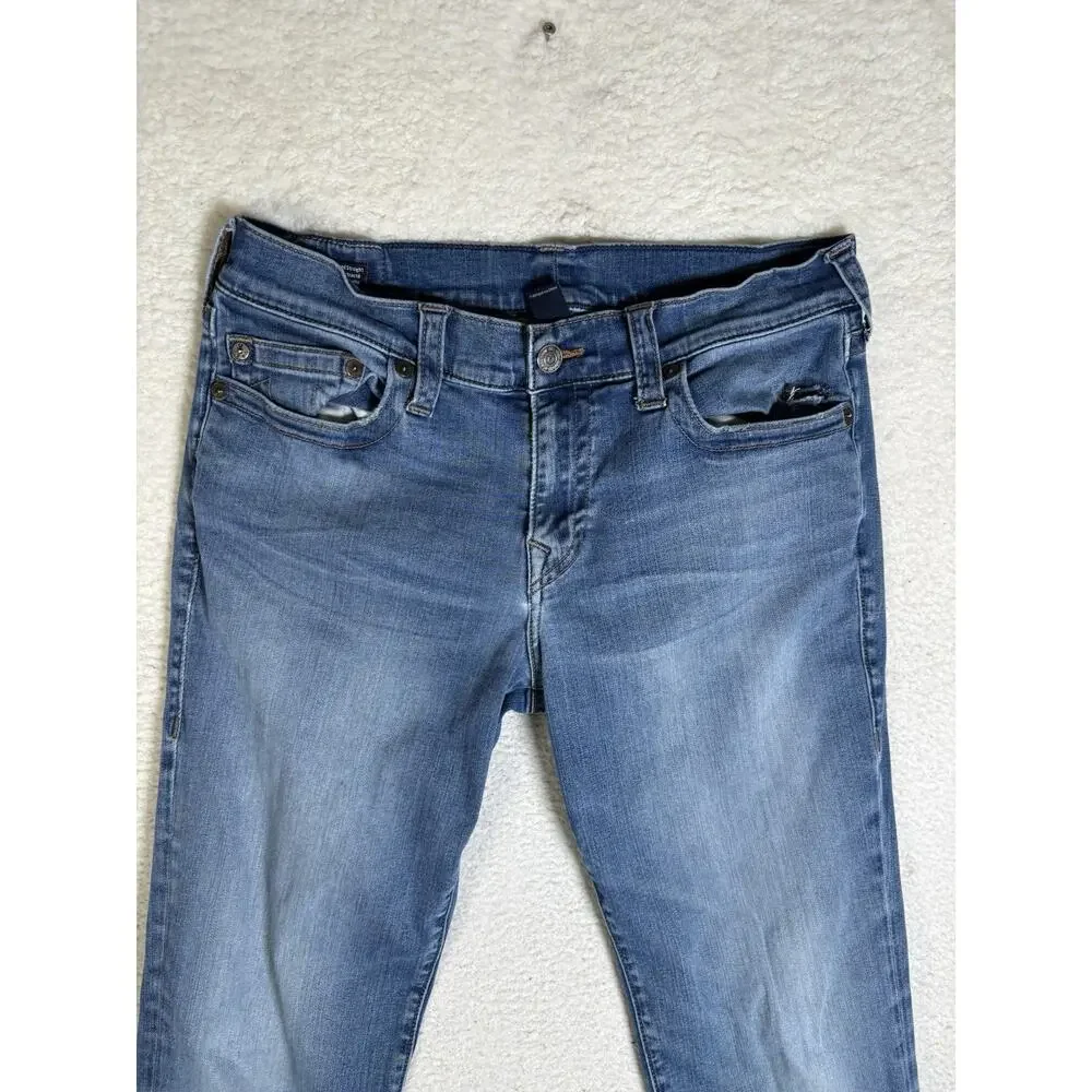 True Religion Ricky Jeans Mens 34x33 Blue Relaxed Fit Straight Leg Pocket READ